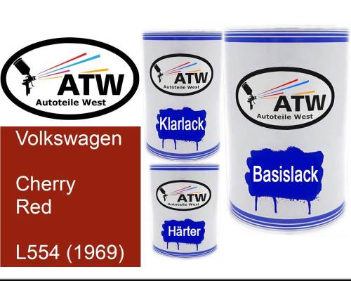 Volkswagen, Cherry Red, L554 (1969): 500ml Lackdose + 500ml Klarlack + 250ml Härter - Set, von ATW Autoteile West.